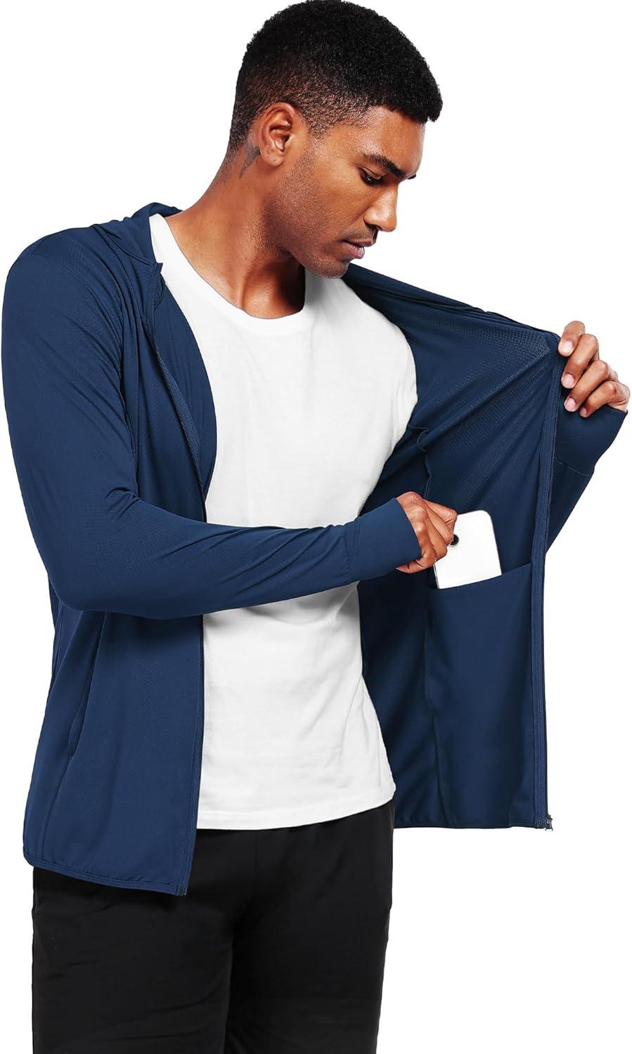 imageNELEUS Mens Workout Fishing Shirts UPF 50 Light Jacket Full Zip Sun Protection Long Sleeve Hoodie for Men Hiking5620 Pack of 1 Navy Blue