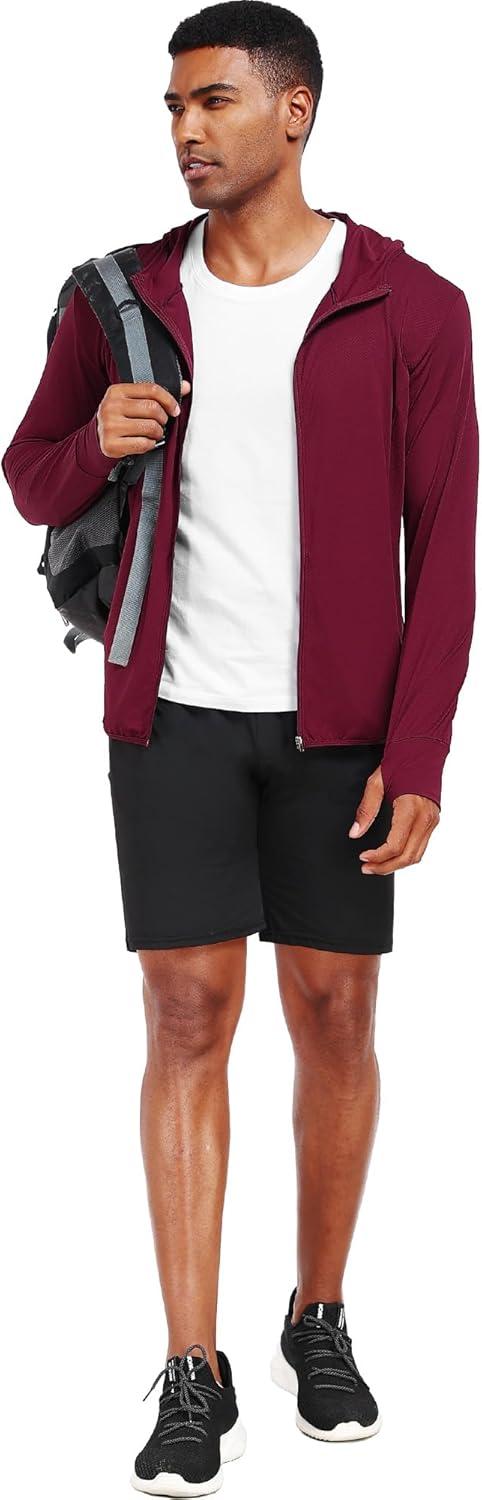 imageNELEUS Mens Workout Fishing Shirts UPF 50 Light Jacket Full Zip Sun Protection Long Sleeve Hoodie for Men Hiking5620 Pack of 1 Red