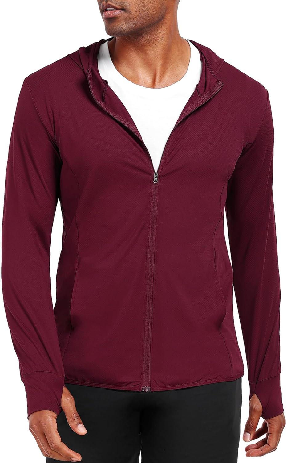 imageNELEUS Mens Workout Fishing Shirts UPF 50 Light Jacket Full Zip Sun Protection Long Sleeve Hoodie for Men Hiking5620 Pack of 1 Red