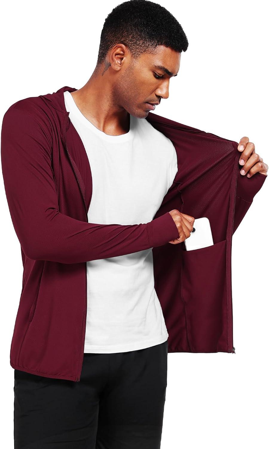 imageNELEUS Mens Workout Fishing Shirts UPF 50 Light Jacket Full Zip Sun Protection Long Sleeve Hoodie for Men Hiking5620 Pack of 1 Red