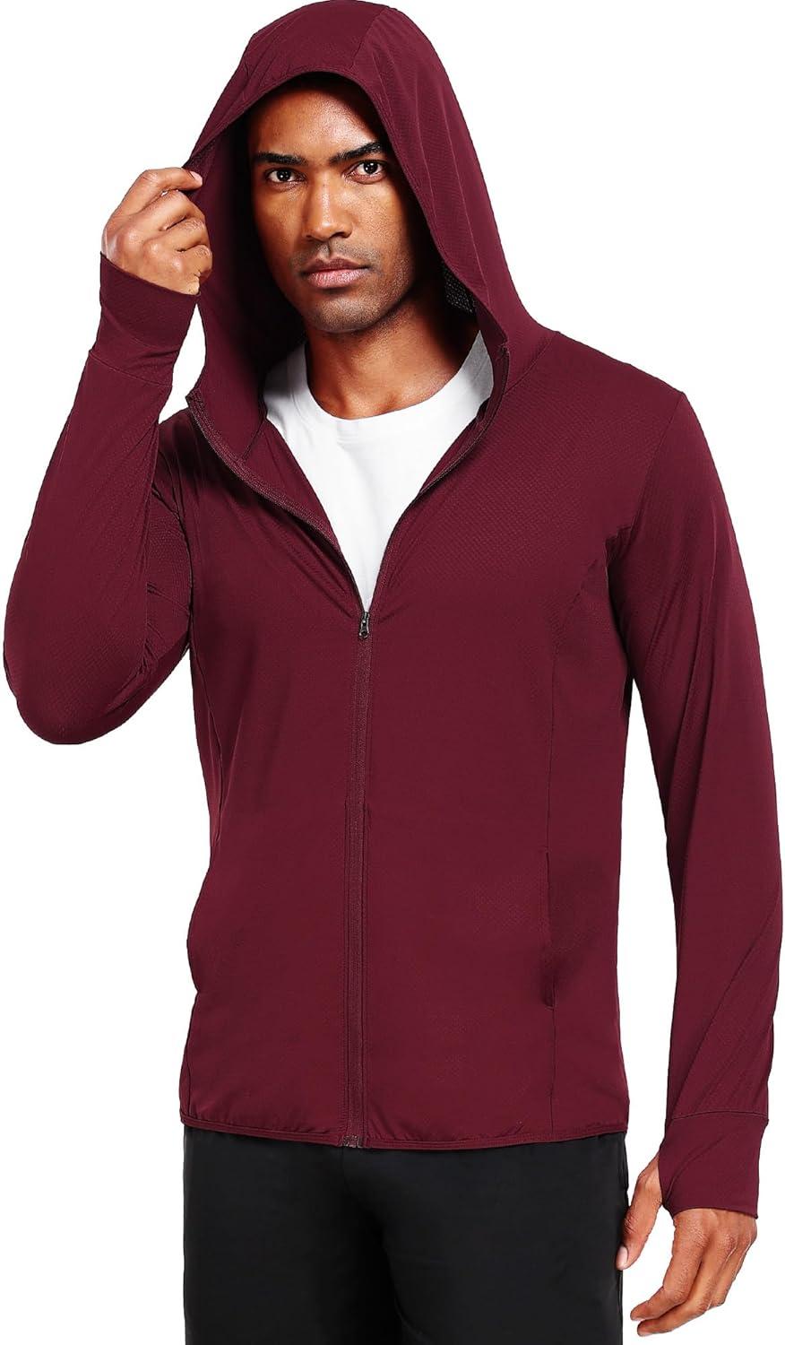 imageNELEUS Mens Workout Fishing Shirts UPF 50 Light Jacket Full Zip Sun Protection Long Sleeve Hoodie for Men Hiking5620 Pack of 1 Red