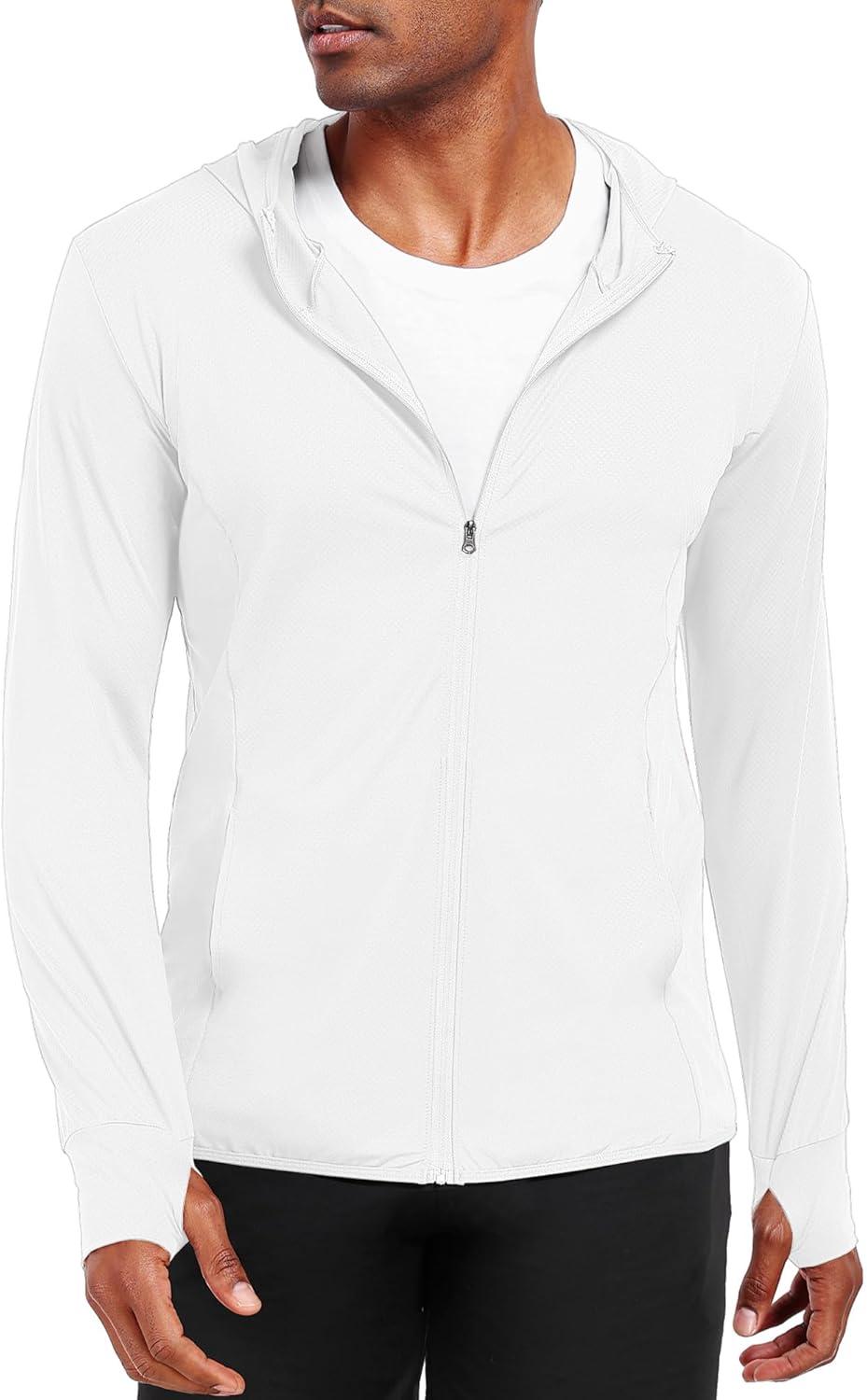 imageNELEUS Mens Workout Fishing Shirts UPF 50 Light Jacket Full Zip Sun Protection Long Sleeve Hoodie for Men Hiking5620 Pack of 1 White