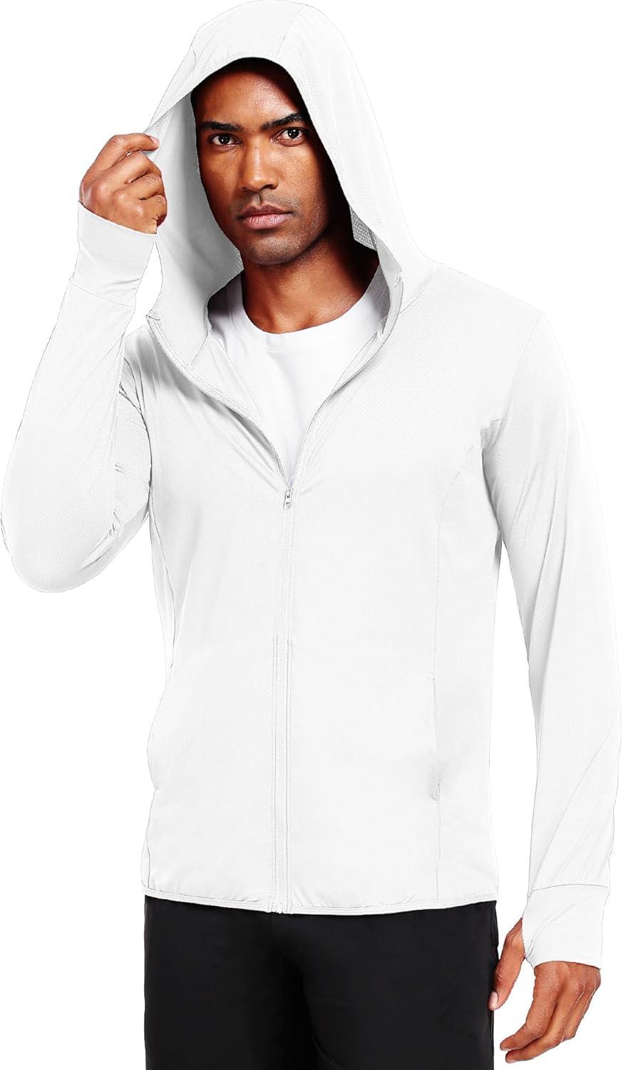 imageNELEUS Mens Workout Fishing Shirts UPF 50 Light Jacket Full Zip Sun Protection Long Sleeve Hoodie for Men Hiking5620 Pack of 1 White