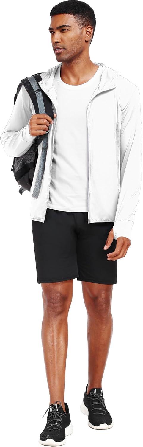 imageNELEUS Mens Workout Fishing Shirts UPF 50 Light Jacket Full Zip Sun Protection Long Sleeve Hoodie for Men Hiking5620 Pack of 1 White