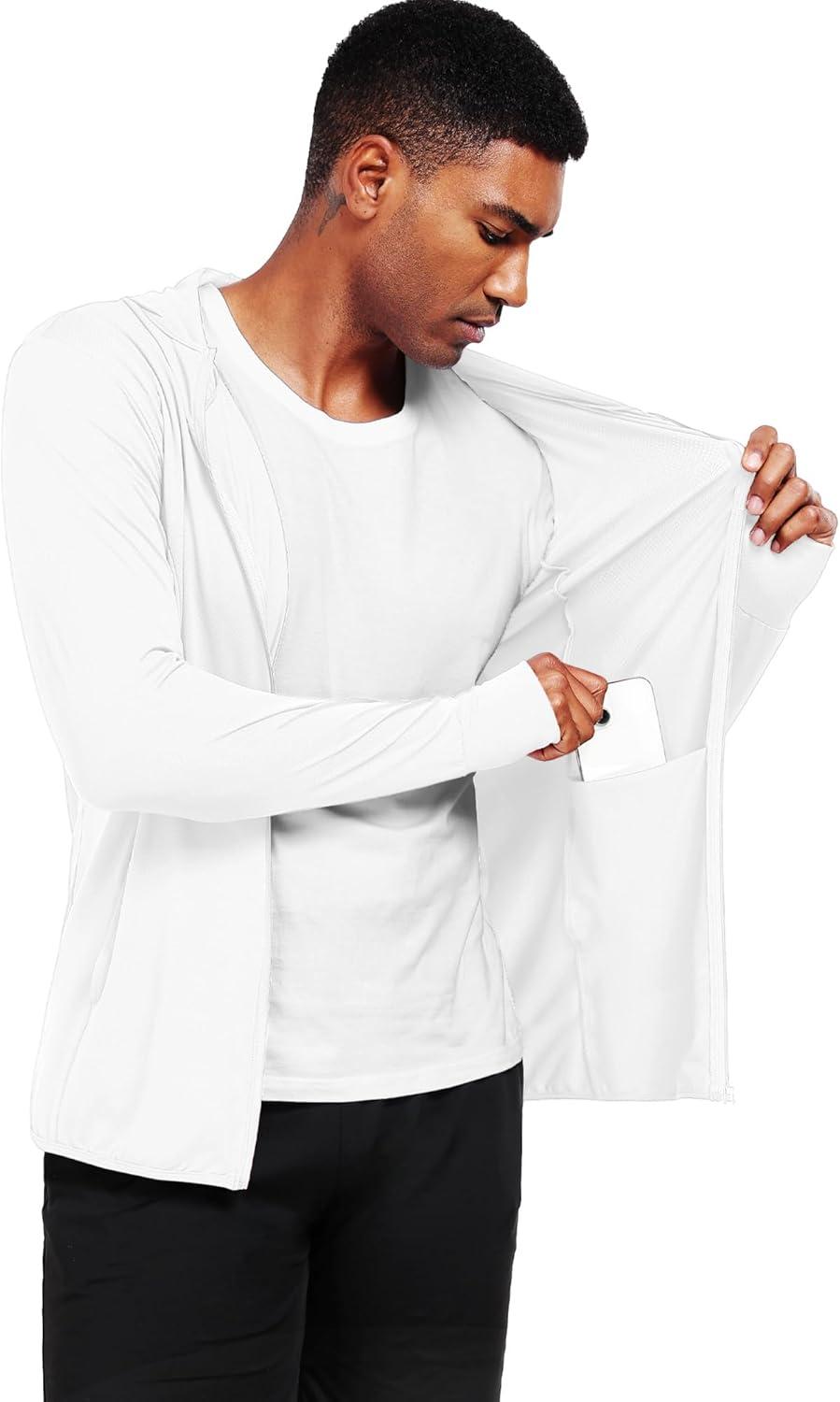 imageNELEUS Mens Workout Fishing Shirts UPF 50 Light Jacket Full Zip Sun Protection Long Sleeve Hoodie for Men Hiking5620 Pack of 1 White