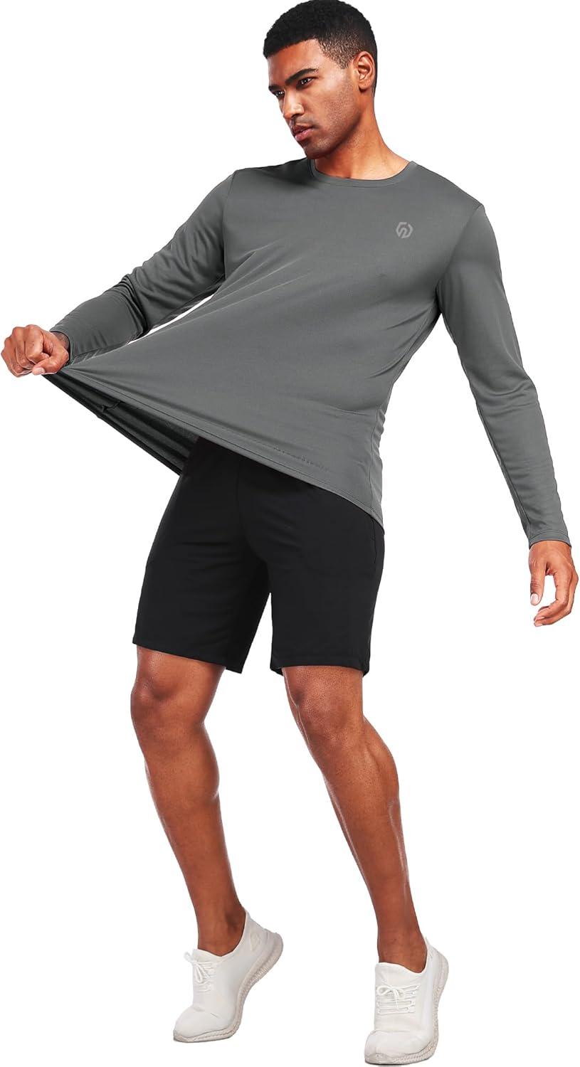 imageNELEUS Mens Workout Long Sleeve Running Shirts Mesh Fishing Hiking TShirtsHoodedCrewneck BlackGreyWhite 3 Pack