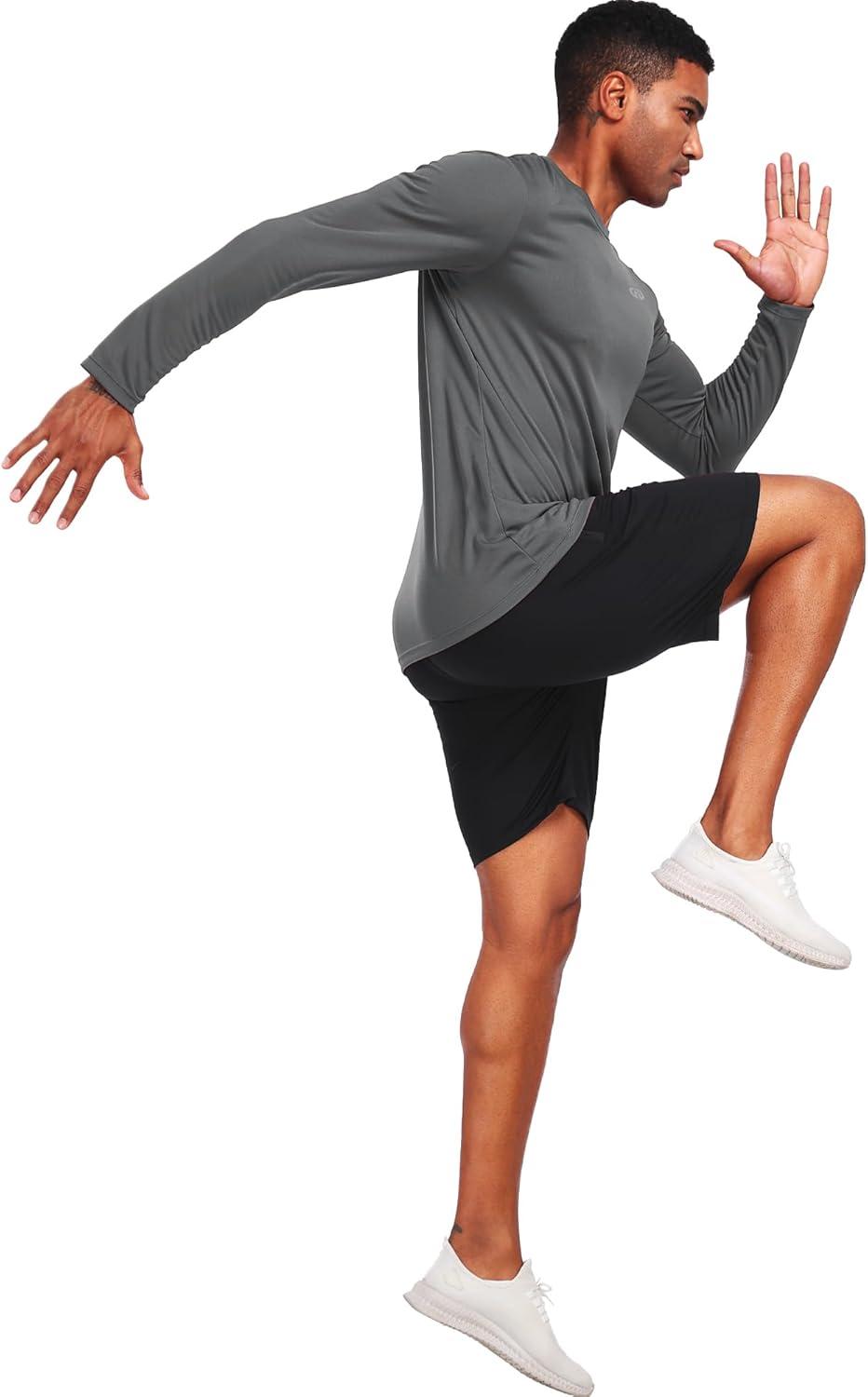 imageNELEUS Mens Workout Long Sleeve Running Shirts Mesh Fishing Hiking TShirtsHoodedCrewneck BlackGreyWhite 3 Pack