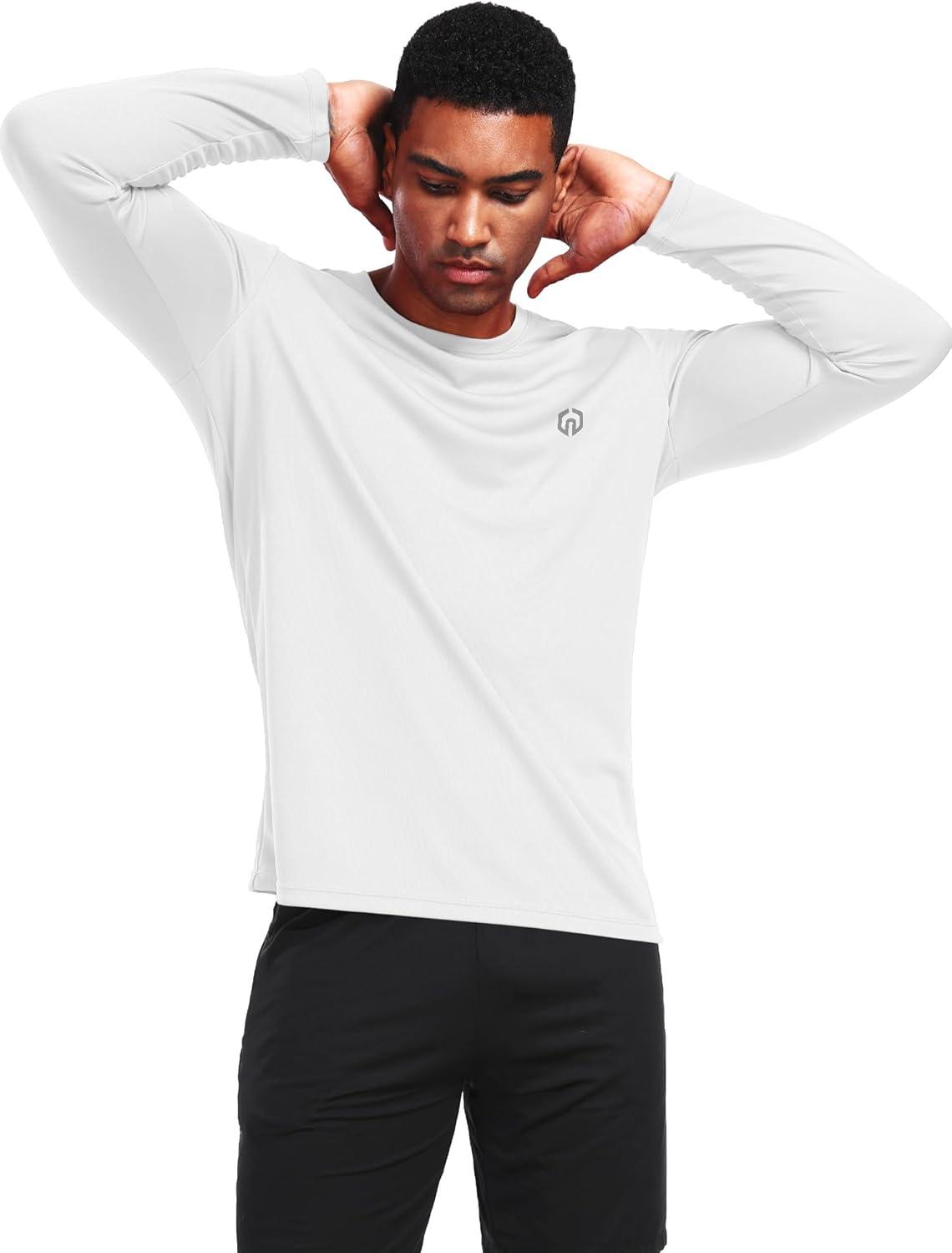 imageNELEUS Mens Workout Long Sleeve Running Shirts Mesh Fishing Hiking TShirtsHoodedCrewneck BlackGreyWhite 3 Pack