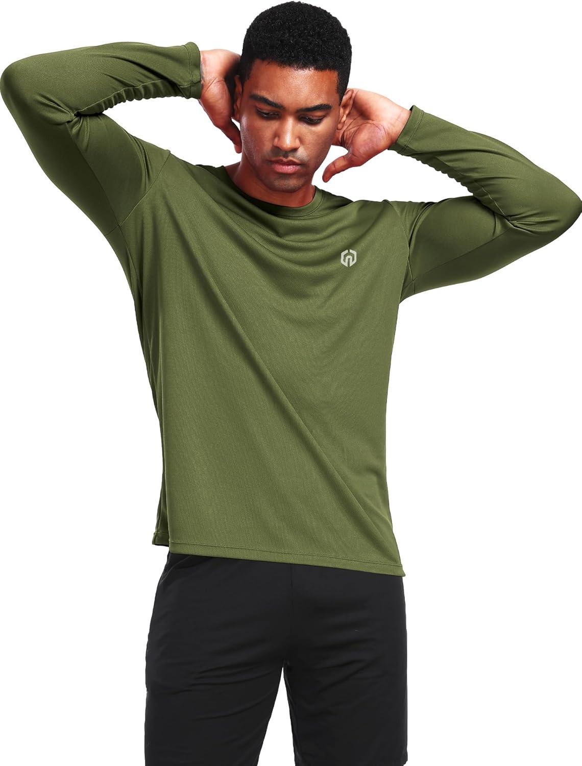 imageNELEUS Mens Workout Long Sleeve Running Shirts Mesh Fishing Hiking TShirtsHoodedCrewneck BlackNavy BlueGreen 3 Pack