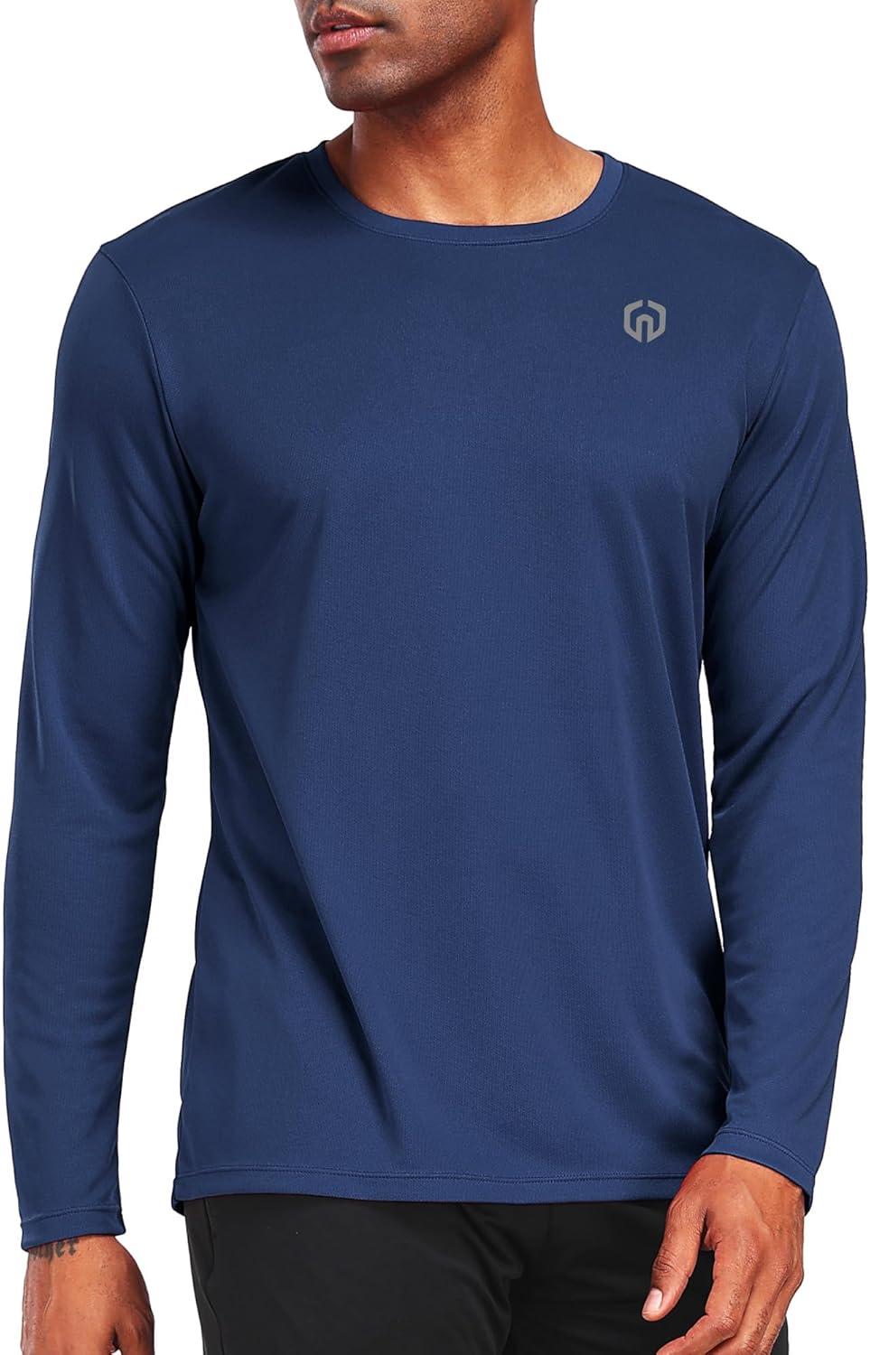 imageNELEUS Mens Workout Long Sleeve Running Shirts Mesh Fishing Hiking TShirtsHoodedCrewneck BlackNavy BlueRed 3 Pack