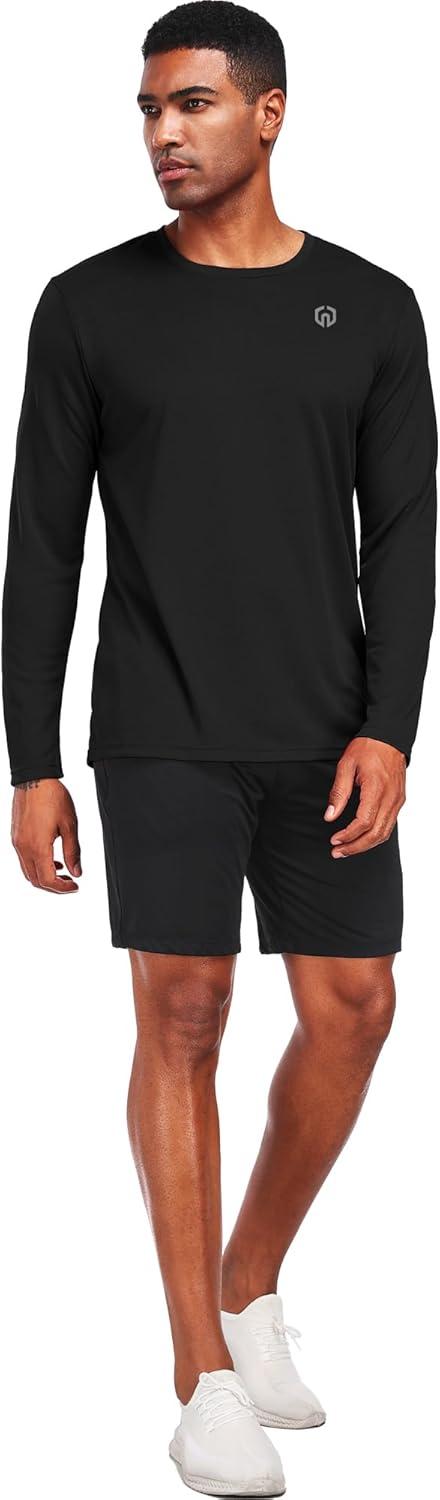 imageNELEUS Mens Workout Long Sleeve Running Shirts Mesh Fishing Hiking TShirtsHoodedCrewneck BlackNavy BlueRed 3 Pack