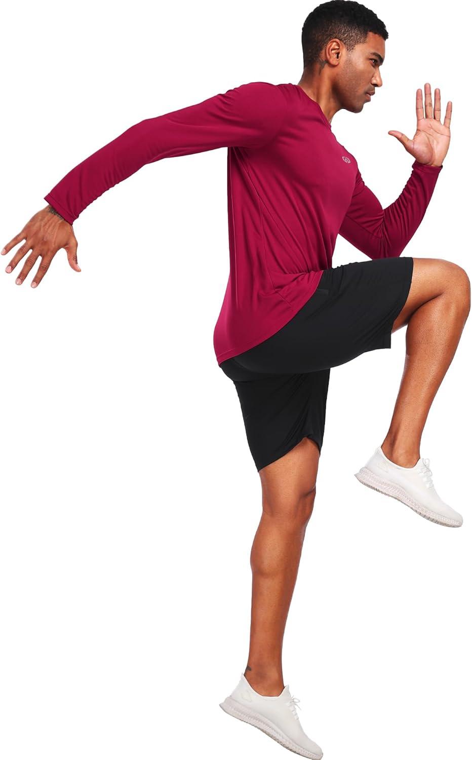 imageNELEUS Mens Workout Long Sleeve Running Shirts Mesh Fishing Hiking TShirtsHoodedCrewneck BlackNavy BlueRed 3 Pack