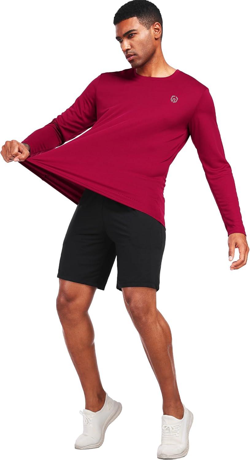 imageNELEUS Mens Workout Long Sleeve Running Shirts Mesh Fishing Hiking TShirtsHoodedCrewneck BlackNavy BlueRed 3 Pack