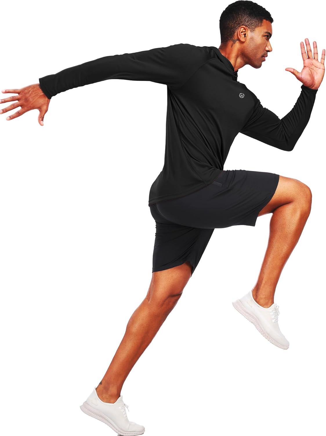 imageNELEUS Mens Workout Long Sleeve Running Shirts Mesh Fishing Hiking TShirtsHoodedHooded BlackBlackBlack 3 Pack