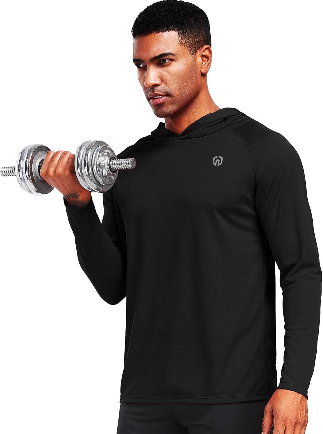 imageNELEUS Mens Workout Long Sleeve Running Shirts Mesh Fishing Hiking TShirtsHoodedHooded BlackBlackBlack 3 Pack