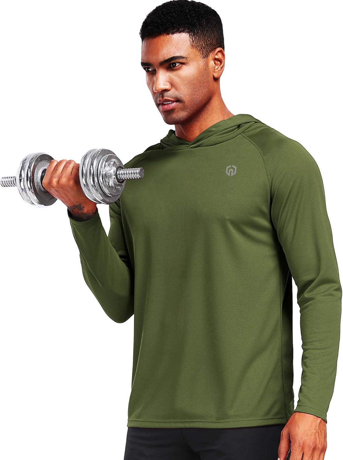 imageNELEUS Mens Workout Long Sleeve Running Shirts Mesh Fishing Hiking TShirtsHoodedHooded BlackGreyGreen 3 Pack