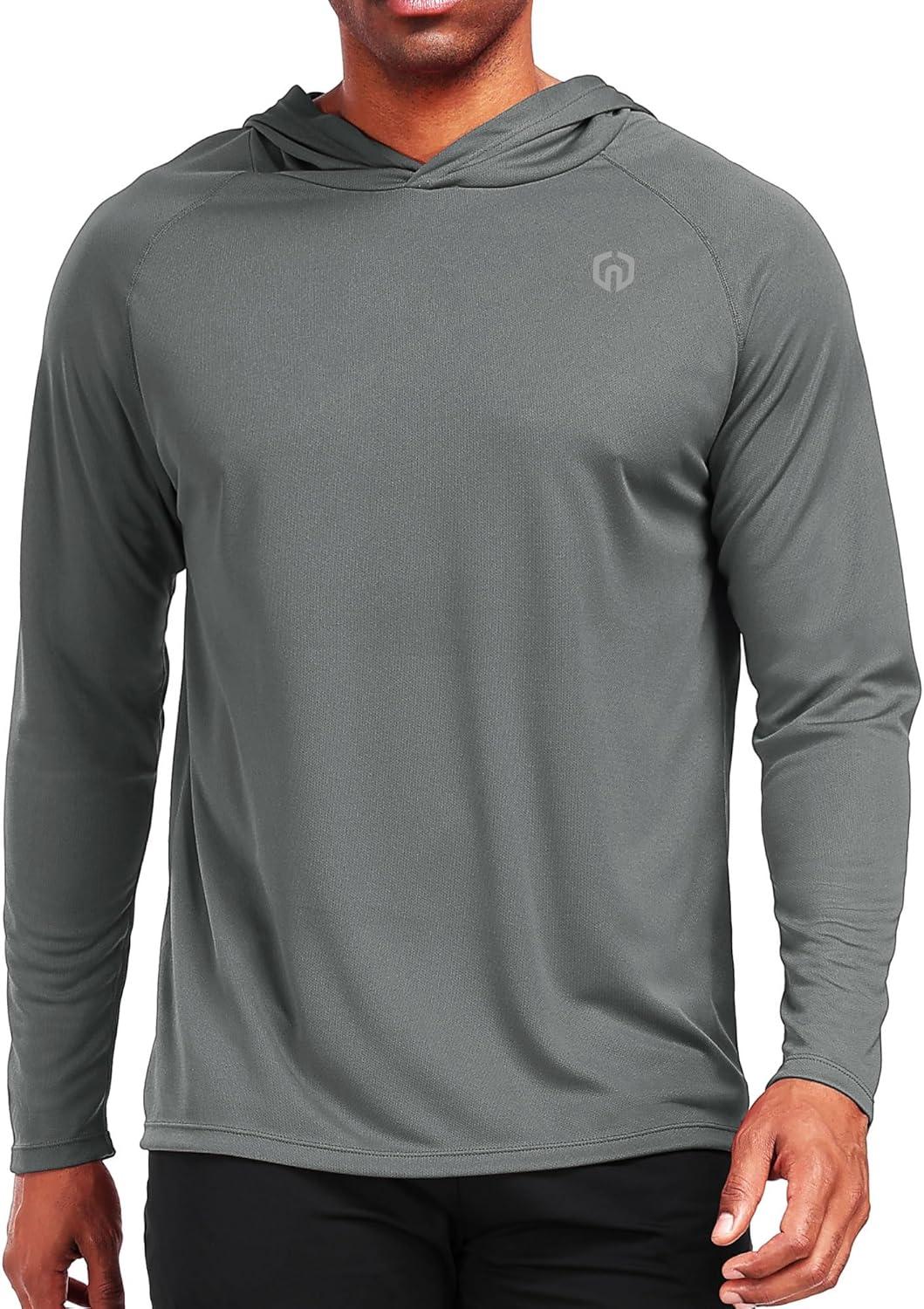 imageNELEUS Mens Workout Long Sleeve Running Shirts Mesh Fishing Hiking TShirtsHoodedHooded BlackGreyRed 3 Pack