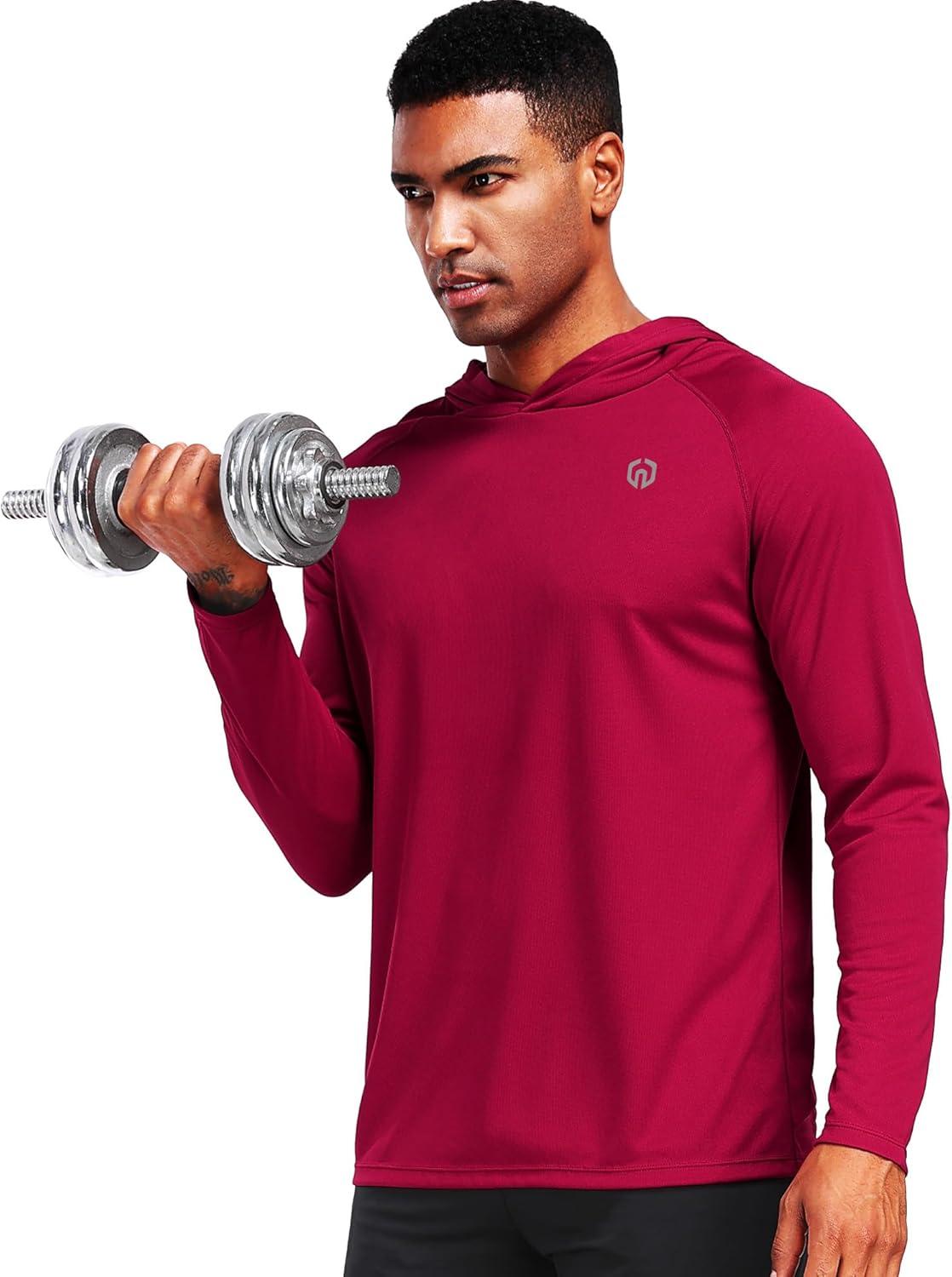 imageNELEUS Mens Workout Long Sleeve Running Shirts Mesh Fishing Hiking TShirtsHoodedHooded BlackGreyRed 3 Pack