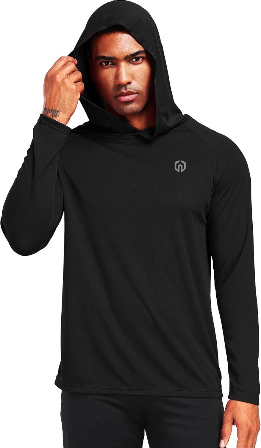 imageNELEUS Mens Workout Long Sleeve Running Shirts Mesh Fishing Hiking TShirtsHoodedHooded BlackGreyRed 3 Pack