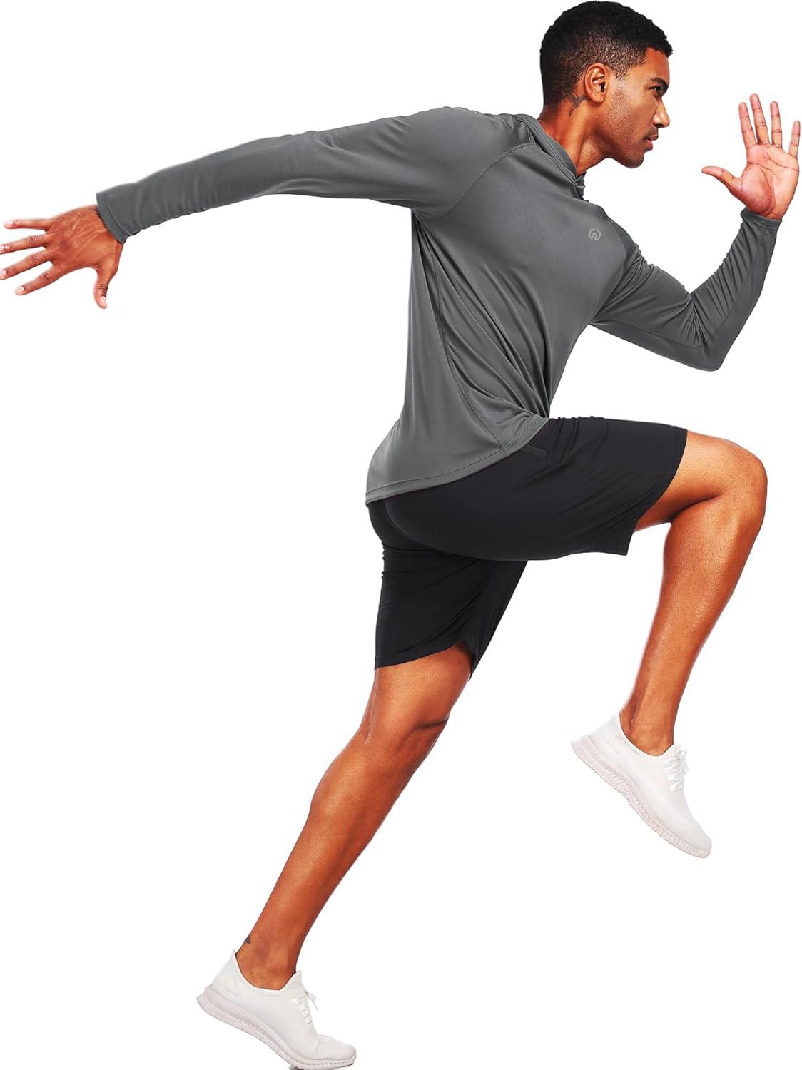 imageNELEUS Mens Workout Long Sleeve Running Shirts Mesh Fishing Hiking TShirtsHoodedHooded BlackGreyWhite 3 Pack