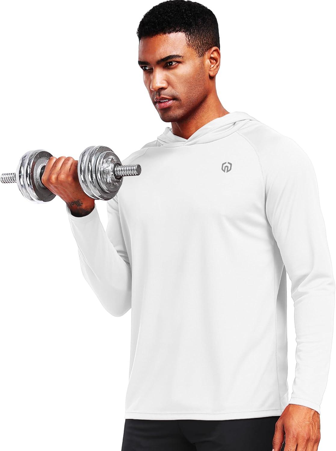 imageNELEUS Mens Workout Long Sleeve Running Shirts Mesh Fishing Hiking TShirtsHoodedHooded BlackGreyWhite 3 Pack