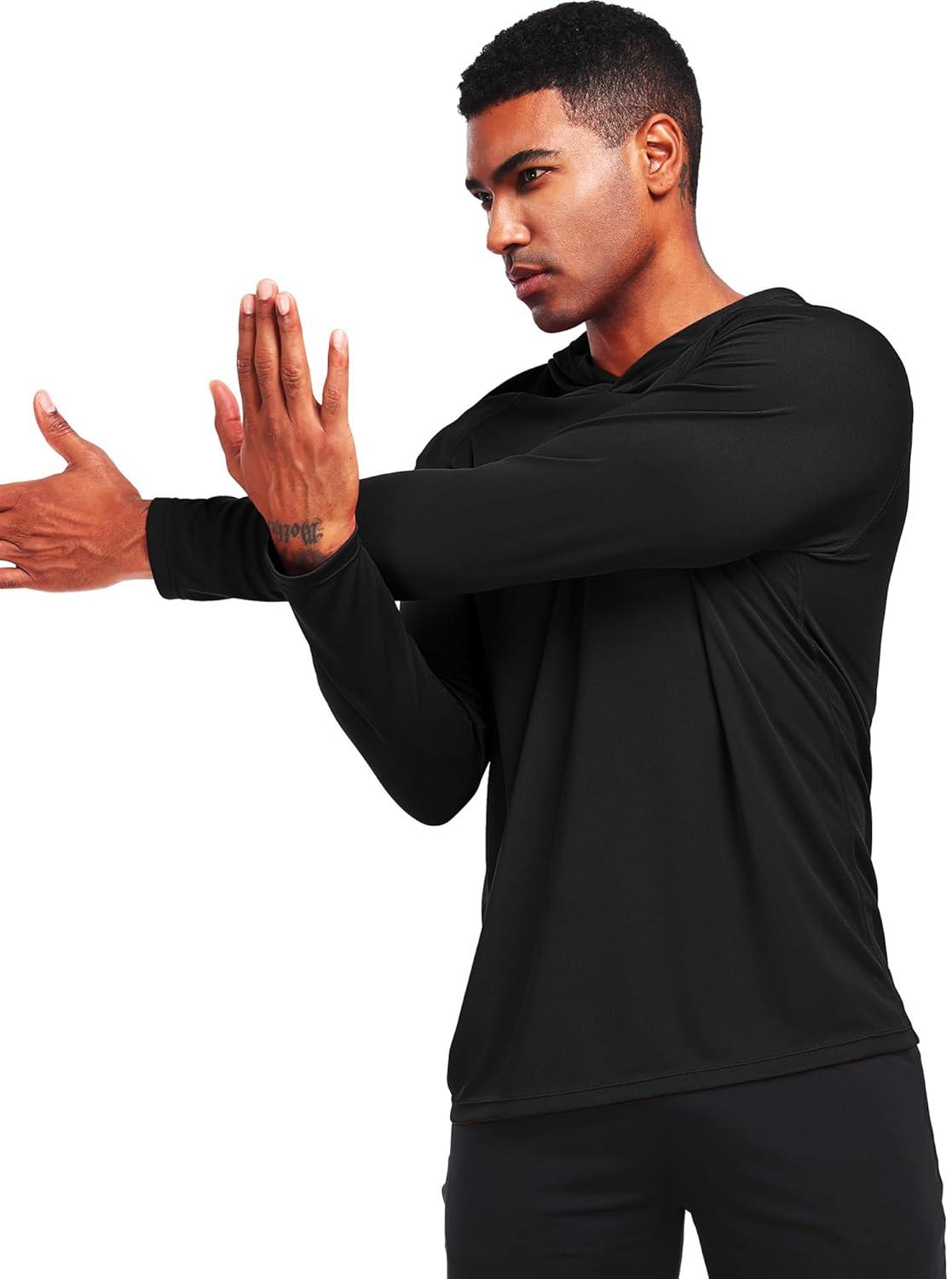 imageNELEUS Mens Workout Long Sleeve Running Shirts Mesh Fishing Hiking TShirtsHoodedHooded BlackGreyWhite 3 Pack