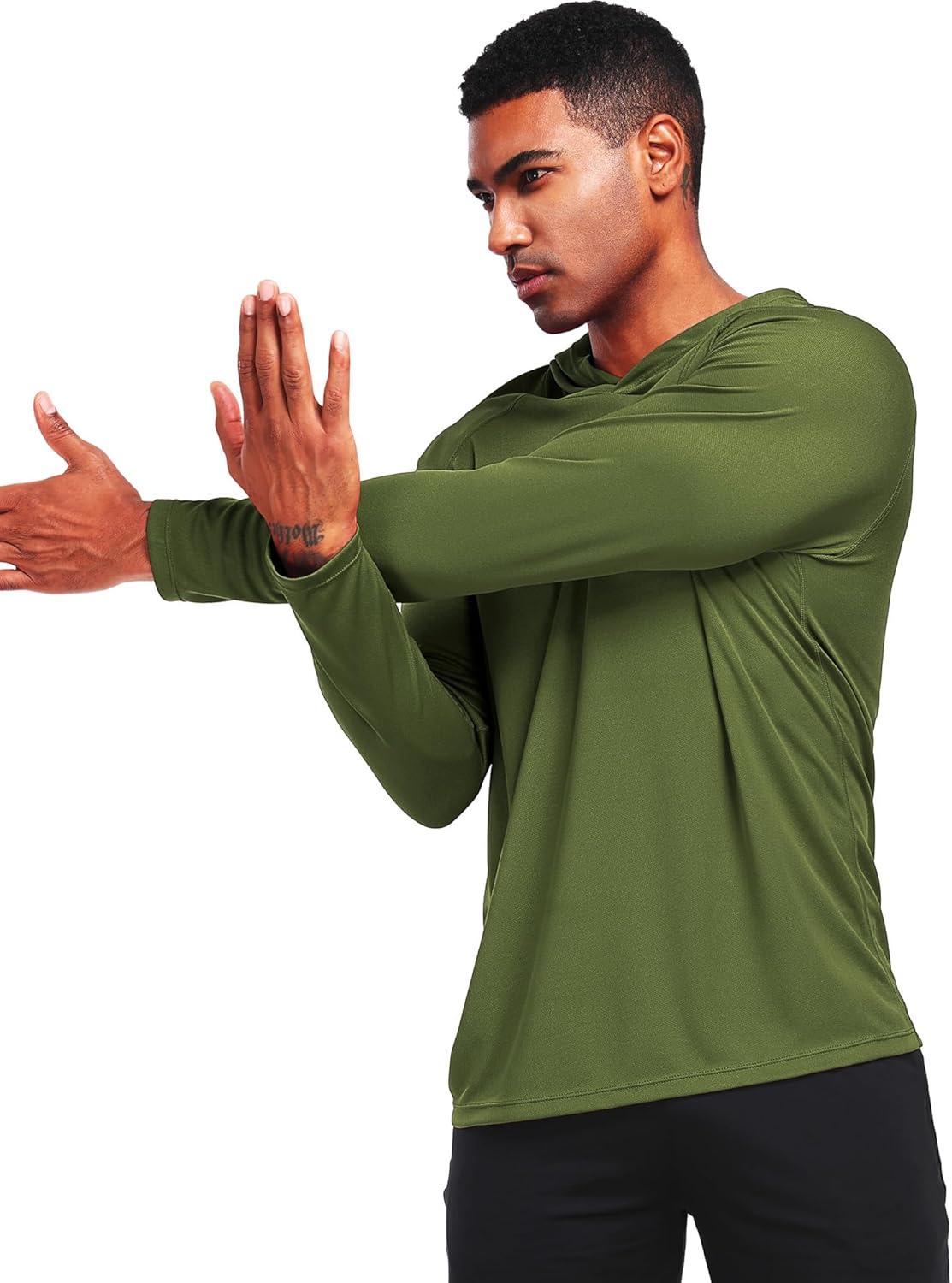 imageNELEUS Mens Workout Long Sleeve Running Shirts Mesh Fishing Hiking TShirtsHoodedHooded BlackNavy BlueGreen 3 Pack