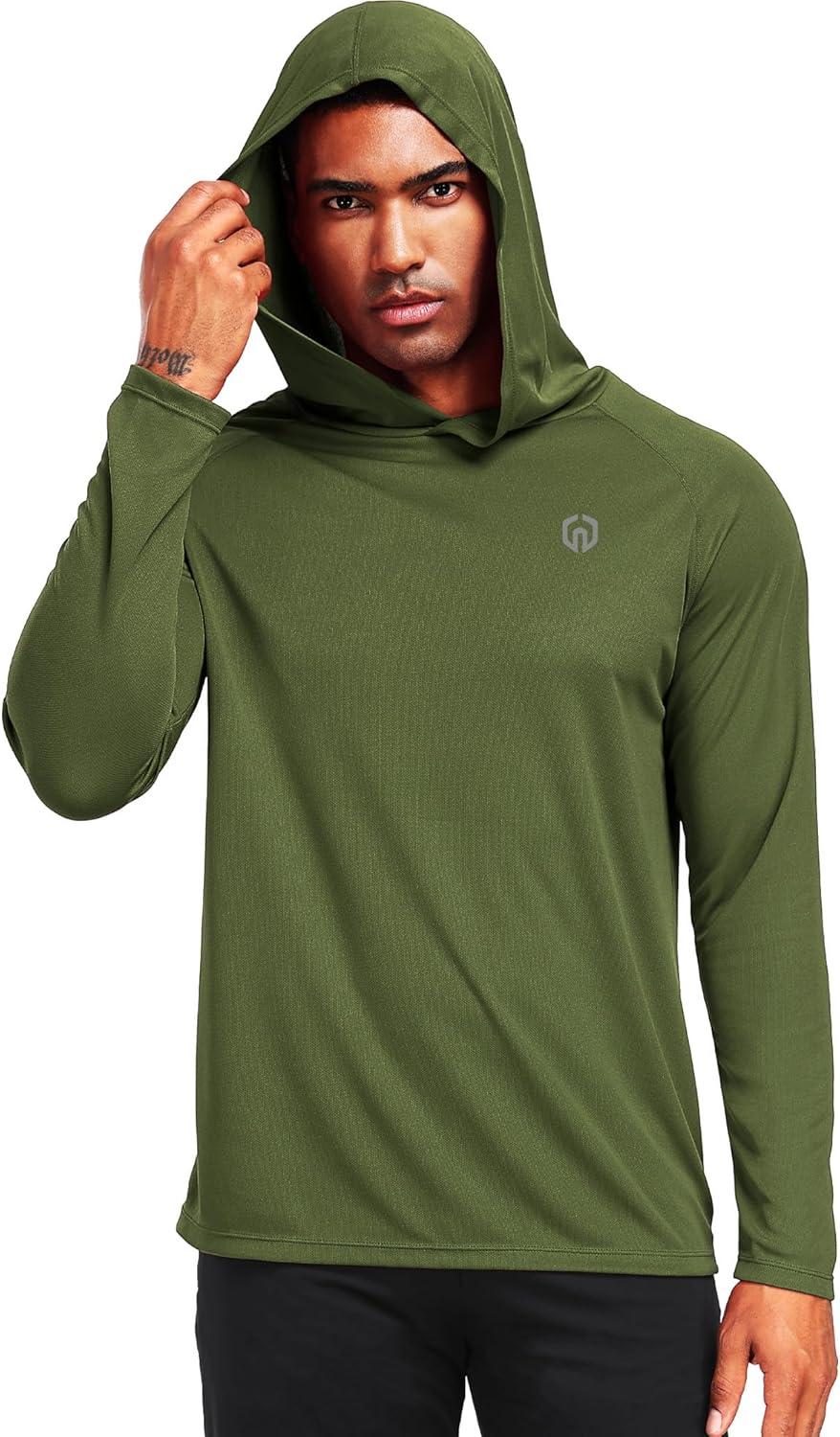 imageNELEUS Mens Workout Long Sleeve Running Shirts Mesh Fishing Hiking TShirtsHoodedHooded BlackNavy BlueGreen 3 Pack