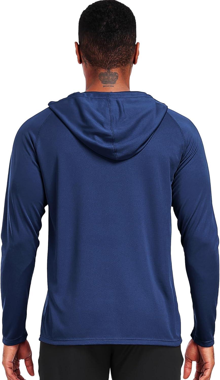 imageNELEUS Mens Workout Long Sleeve Running Shirts Mesh Fishing Hiking TShirtsHoodedHooded BlackNavy BlueGreen 3 Pack