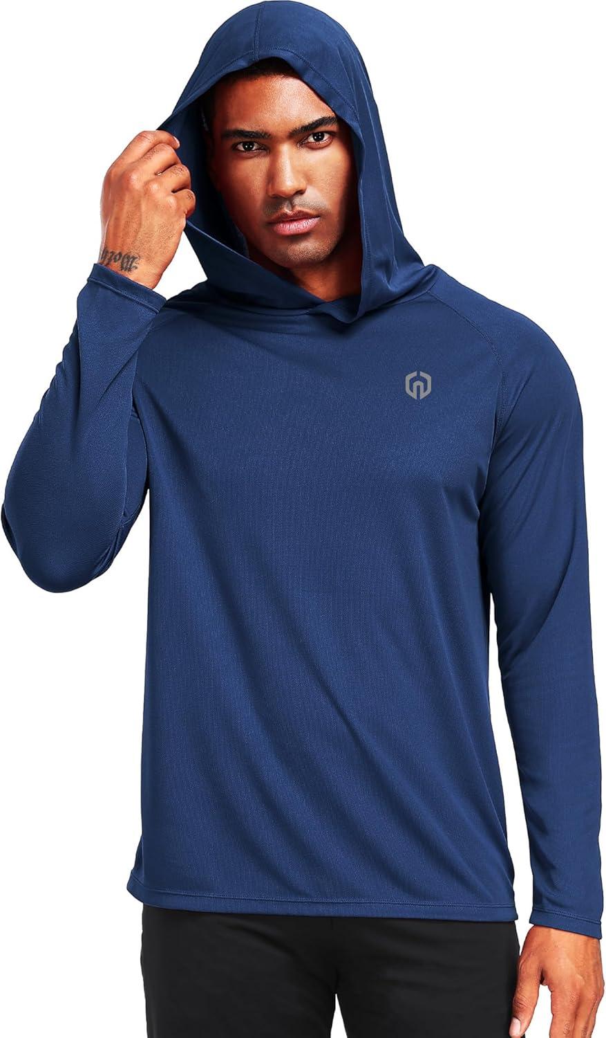 imageNELEUS Mens Workout Long Sleeve Running Shirts Mesh Fishing Hiking TShirtsHoodedHooded BlackNavy BlueRed 3 Pack