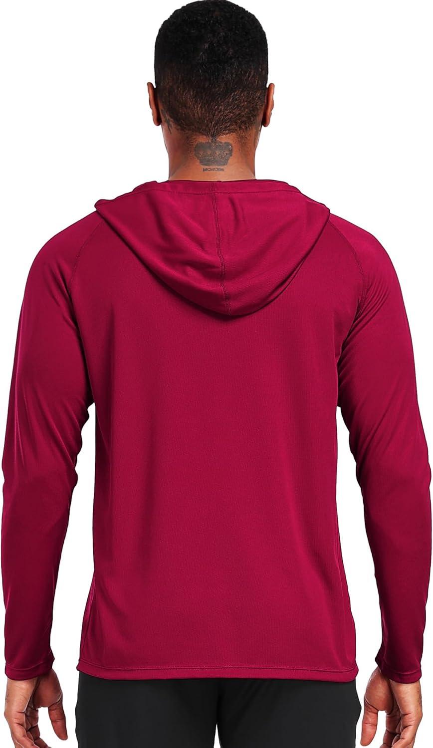 imageNELEUS Mens Workout Long Sleeve Running Shirts Mesh Fishing Hiking TShirtsHoodedHooded BlackNavy BlueRed 3 Pack