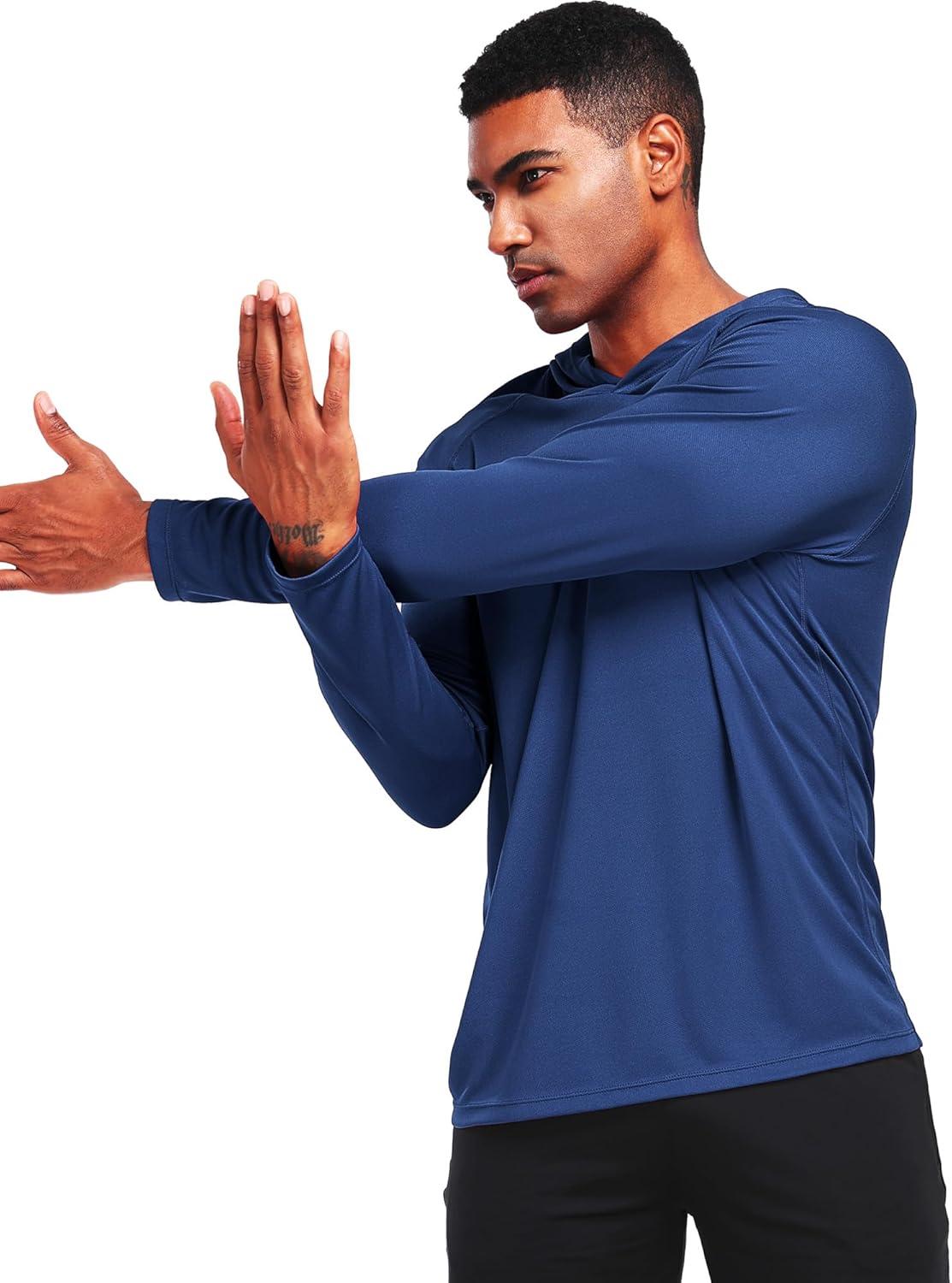 imageNELEUS Mens Workout Long Sleeve Running Shirts Mesh Fishing Hiking TShirtsHoodedHooded BlackNavy BlueRed 3 Pack