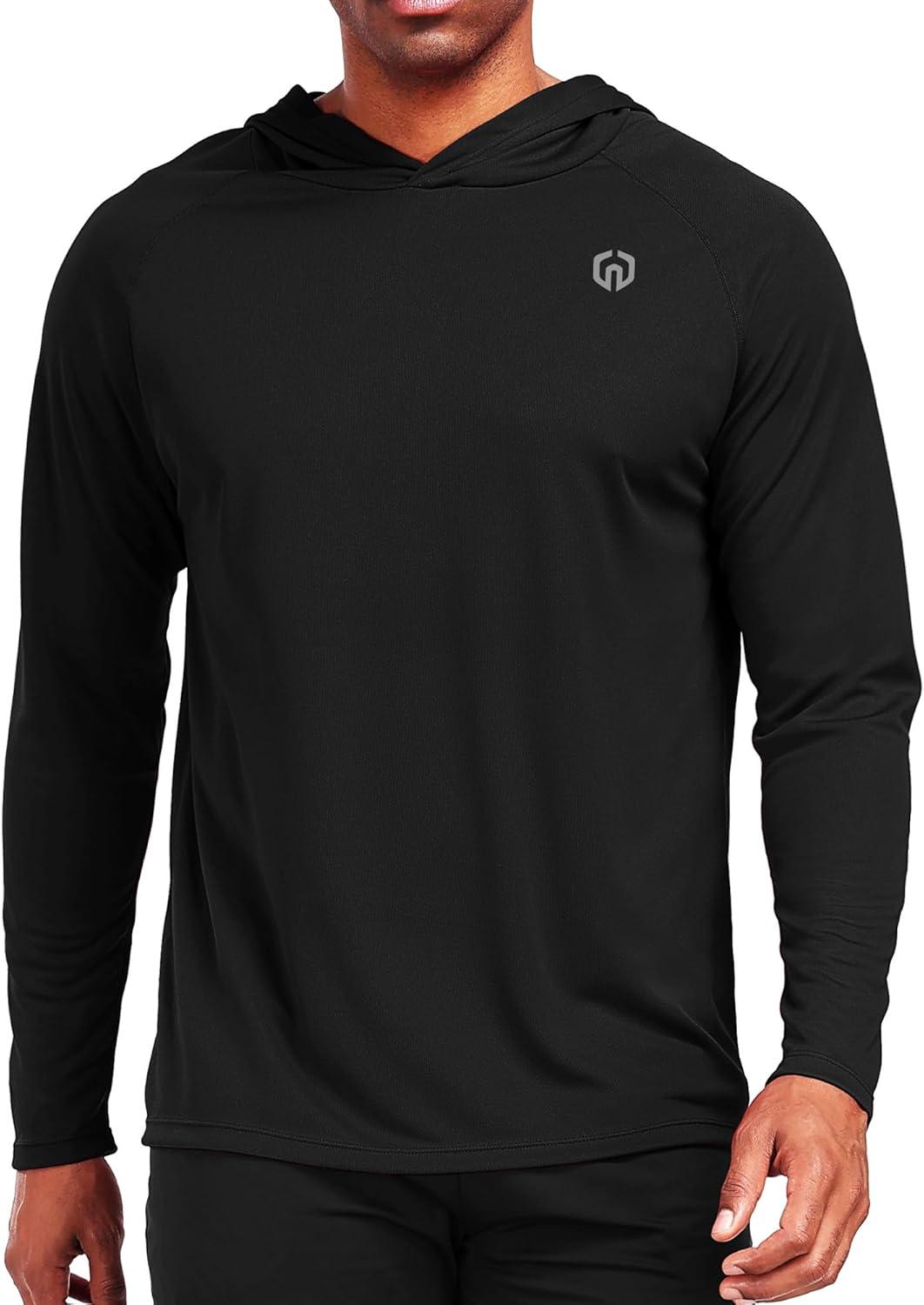 imageNELEUS Mens Workout Long Sleeve Running Shirts Mesh Fishing Hiking TShirtsHoodedHooded BlackNavy BlueRed 3 Pack