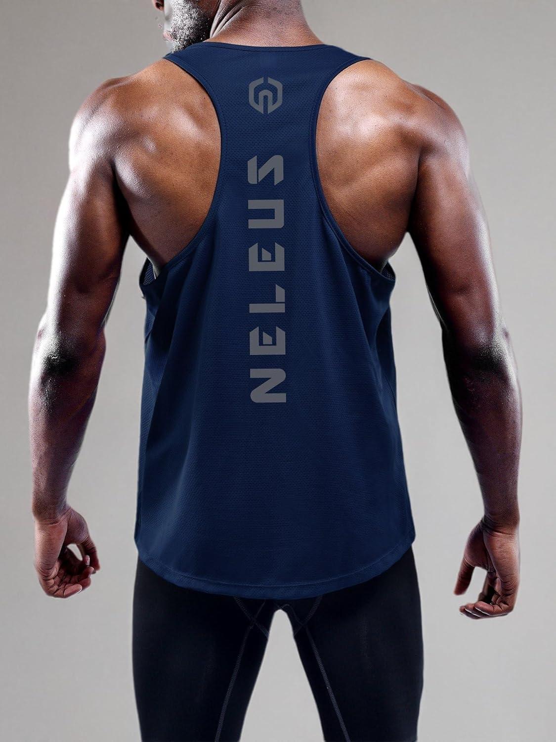 imageNELEUS Mens Workout Running Tank Top Sleeveless Gym Athletic Shirts5031 3 Pack Black blue navy