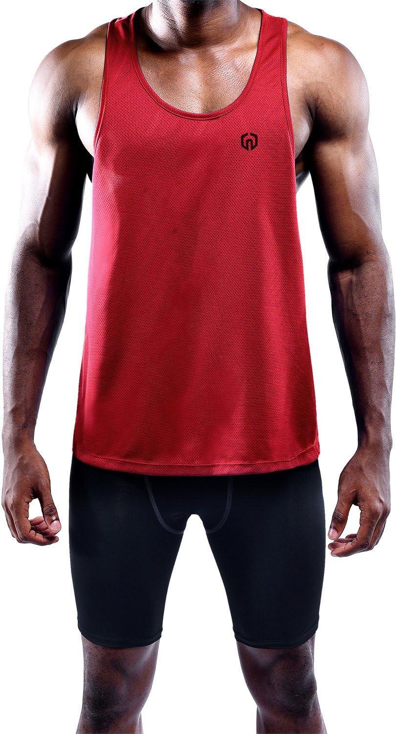 imageNELEUS Mens Workout Running Tank Top Sleeveless Gym Athletic Shirts5031 3 Pack Red yellow navy
