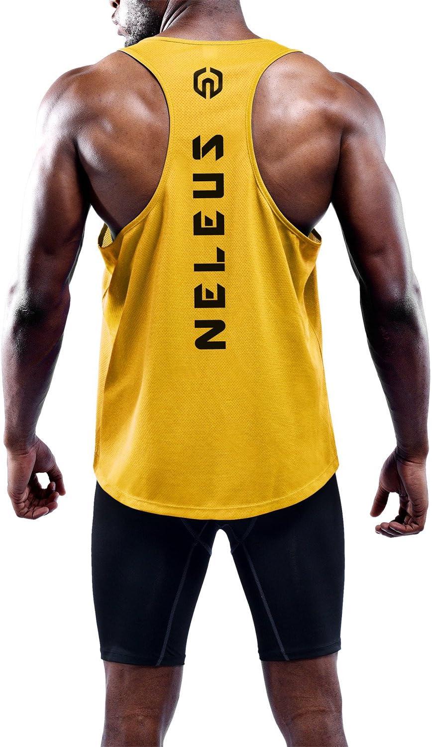 imageNELEUS Mens Workout Running Tank Top Sleeveless Gym Athletic Shirts5031 3 Pack Red yellow navy