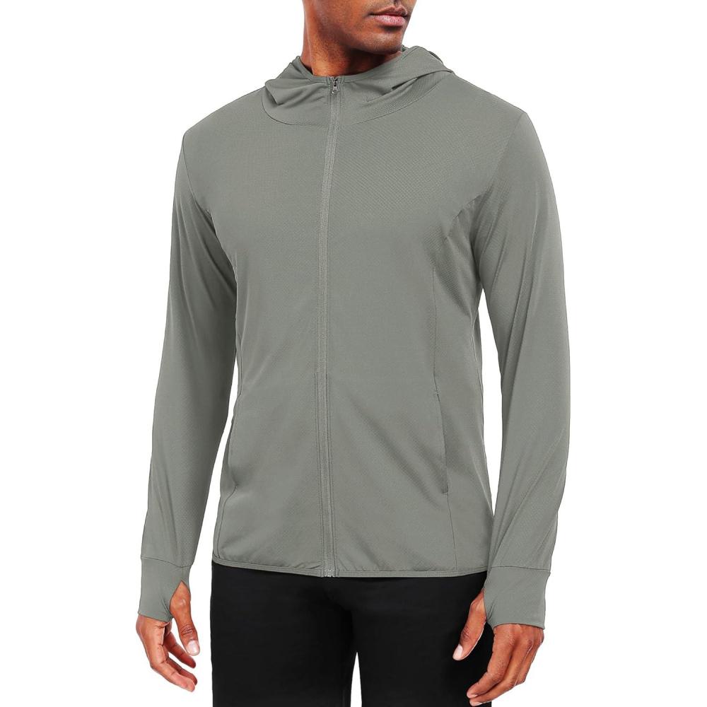 imageNELEUS Mens Workout Fishing Shirts UPF 50 Light Jacket Full Zip Sun Protection Long Sleeve Hoodie for Men Hiking5620 Pack of 1 Gray