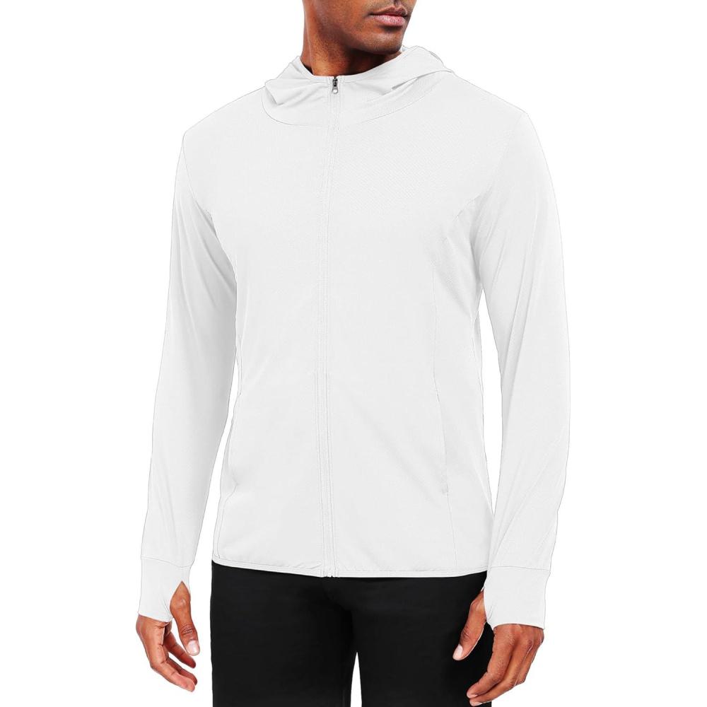 imageNELEUS Mens Workout Fishing Shirts UPF 50 Light Jacket Full Zip Sun Protection Long Sleeve Hoodie for Men Hiking5620 Pack of 1 White