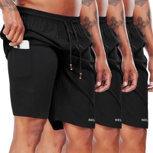 imageNELEUS 2 in 1 Men 9quot Dry Fit Athletic Bermuda Workout Shorts for Basketball Beach Casual6155 Black 3 Pack