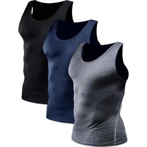 imageNELEUS Mens 3 Pack Dry Fit Compression Tank Top01 3 Packnavy Blue grey black