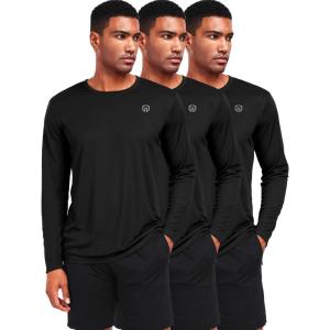 imageNELEUS Mens Workout Long Sleeve Running Shirts Mesh Fishing Hiking TShirtsHoodedCrewneck BlackBlackBlack 3 Pack