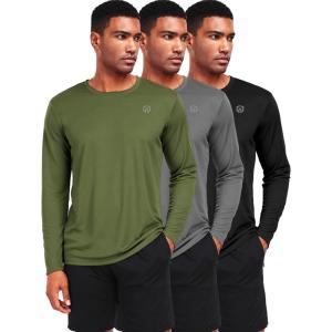 imageNELEUS Mens Workout Long Sleeve Running Shirts Mesh Fishing Hiking TShirtsHoodedCrewneck BlackGreyGreen 3 Pack