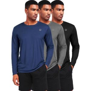imageNELEUS Mens Workout Long Sleeve Running Shirts Mesh Fishing Hiking TShirtsHoodedCrewneck BlackGreyNavy Blue 3 Pack