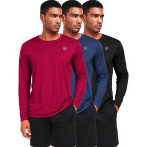 imageNELEUS Mens Workout Long Sleeve Running Shirts Mesh Fishing Hiking TShirtsHoodedCrewneck BlackNavy BlueRed 3 Pack