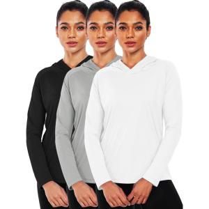 imageNELEUS Womens Sun Protection Running Shirts Workout Athletic Shirts with Hoods2651 BlackGreyWhite 3 Pack