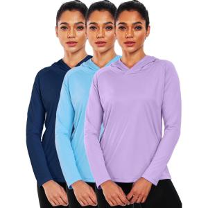 imageNELEUS Womens Sun Protection Running Shirts Workout Athletic Shirts with Hoods2651 Navy BlueBluePurple 3 Pack