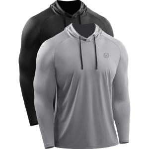 imageNELEUS Mens Dry Fit Athletic Shirt Workout Running Long Sleeve Shirts with HoodsUpf 50 BlackGrey 2 Pack