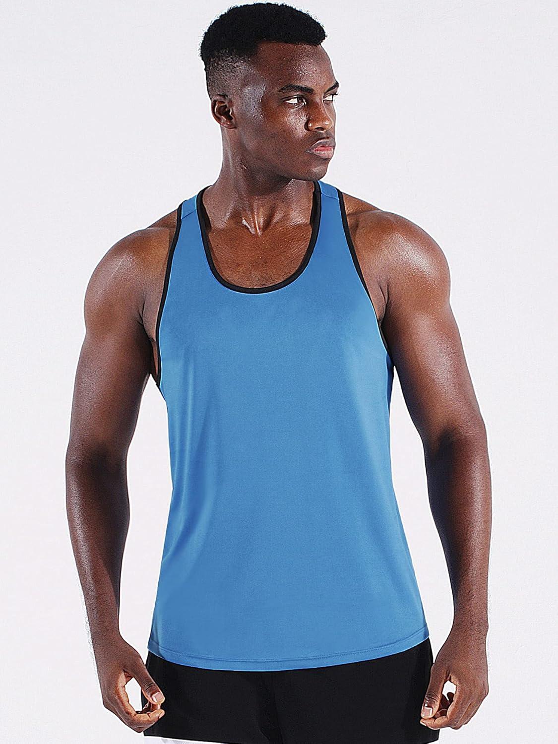 imageNELEUS Mens 3 Pack Dry Fit YBack Muscle Tank Top5097 BlackGreyLight Blue 3 Pack