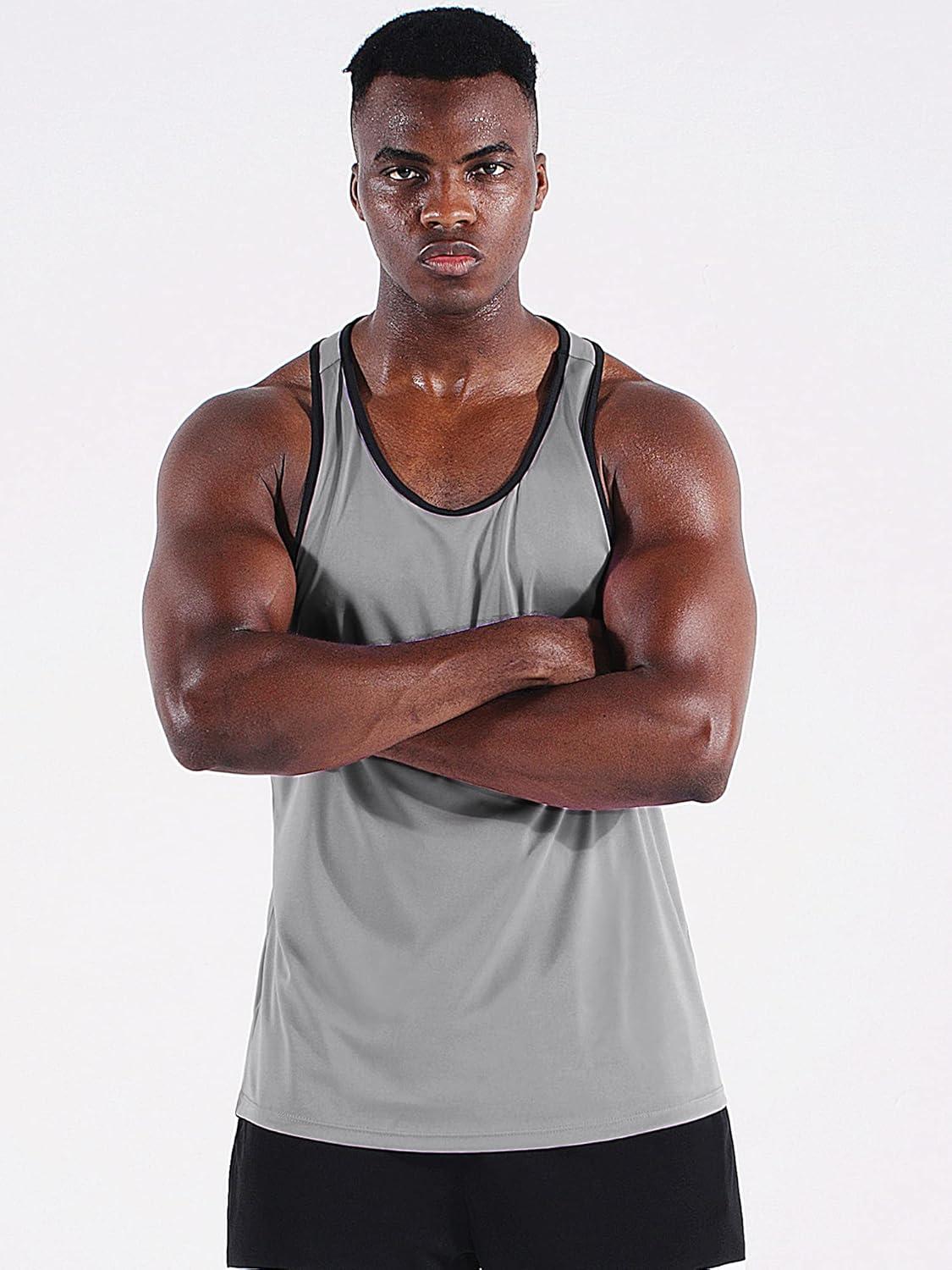 imageNELEUS Mens 3 Pack Dry Fit YBack Muscle Tank Top5097 BlackGreyNavy Blue 3 Pack