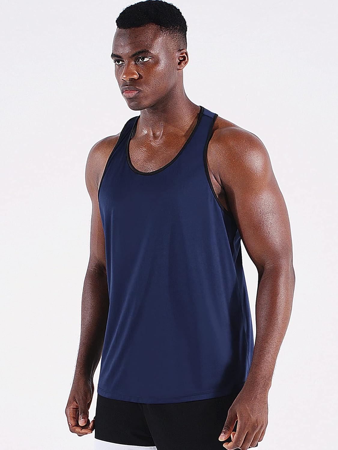 imageNELEUS Mens 3 Pack Dry Fit YBack Muscle Tank Top5097 BlackGreyNavy Blue 3 Pack